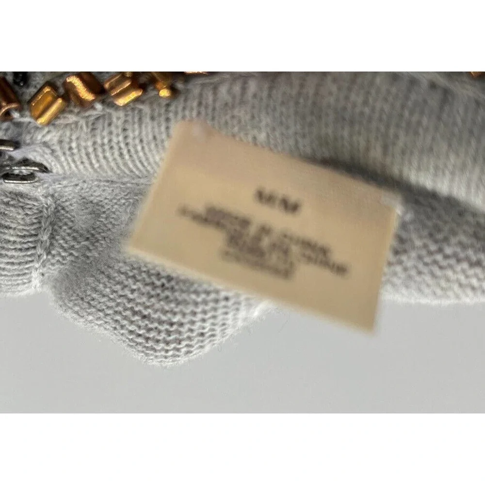 ANTHROPOLOGIE Knit Top W/Beaded Neckline Light Gray Short Sleeve Size M - Picture 12 of 12